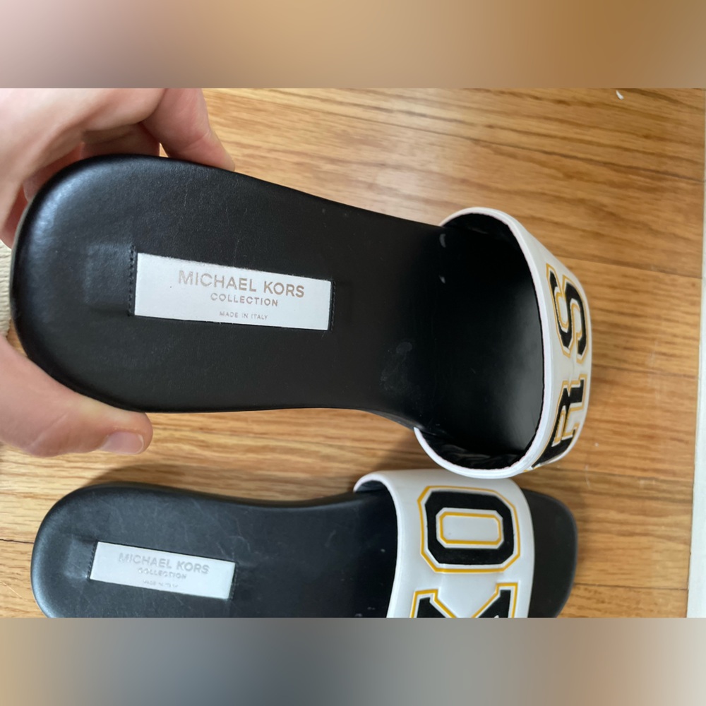 Michael Kors Black Slide Sandals with White Logo Inset - Picture 9 of 9